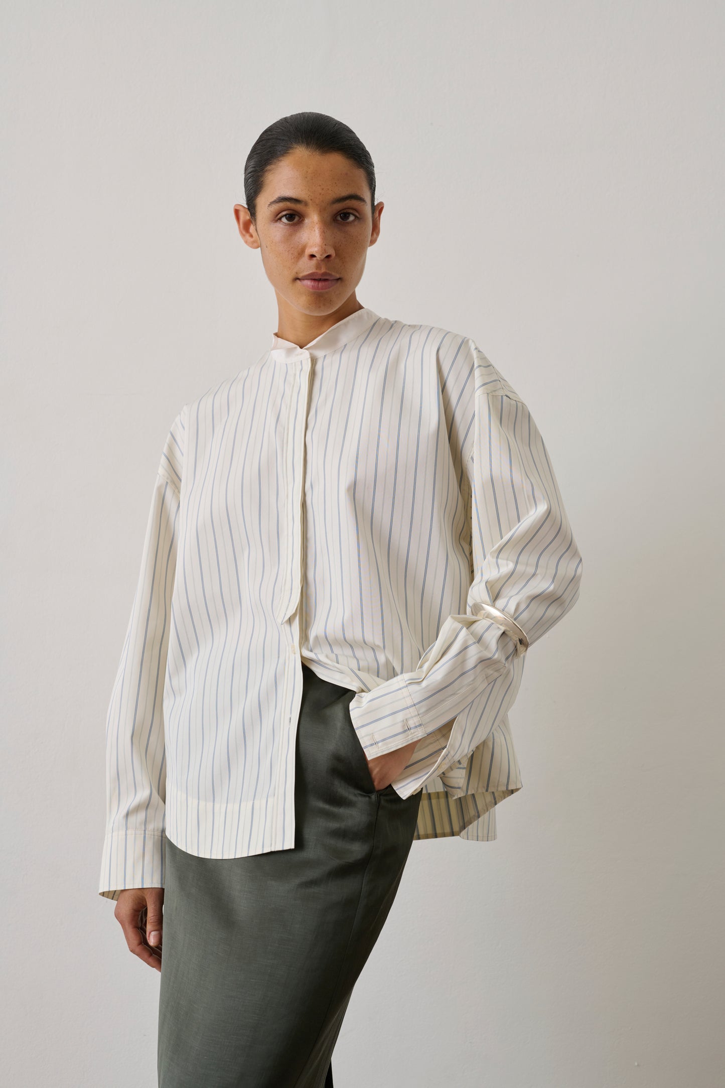 Chemise Idesia - Écru/Bleu - Coton - Femme